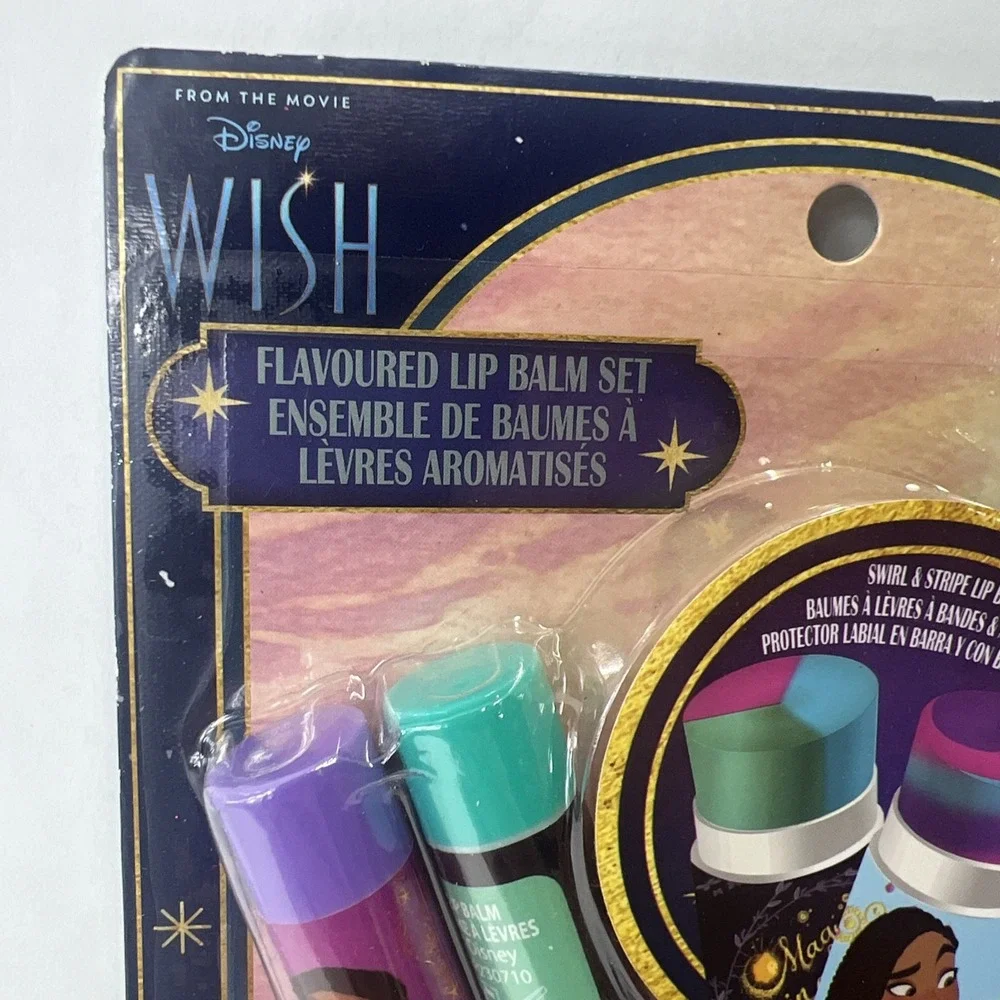 Disney Wish‎ 4 Pack Lip Balm with Tin on Card New SEALED.  Plant Based Balm.